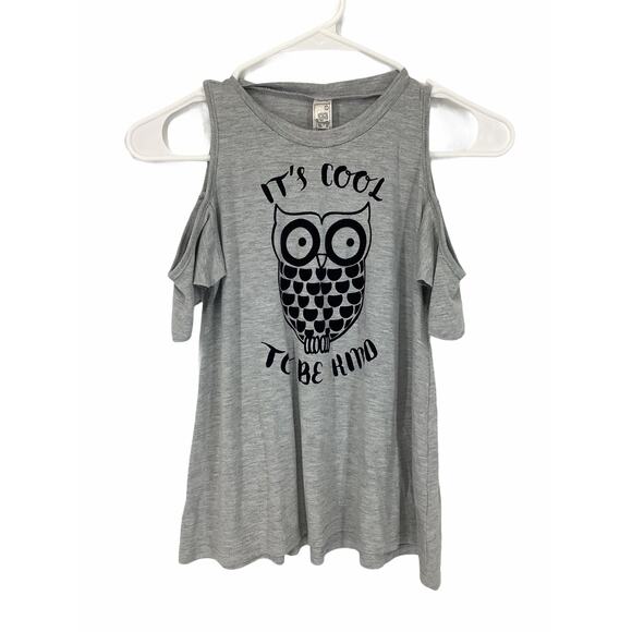 Beautees Gray Cold Shoulder Graphic T-Shirt L/14 - Picture 1 of 5